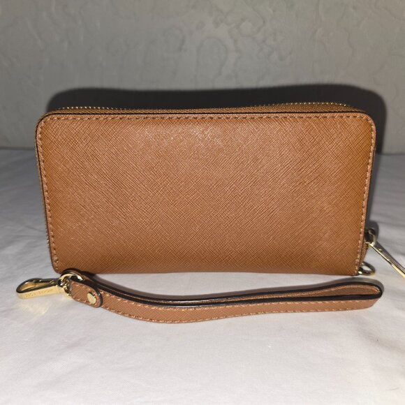 Michael Kors Travel Brown Saffiano Leather Smartphone Wallet Wristlet 32T4GTVE3L - Picture 6 of 7